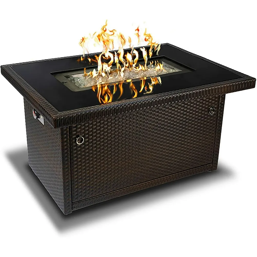 

Fire Table, Includes Pre-attached 3-ft Hose with Regulator, 8 Mm Black Tempered Glass Tabletop, Arctic Ice Decorative Glass Rock