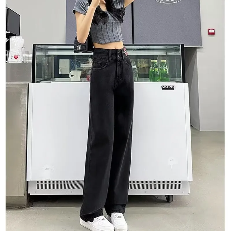 American Wide Leg Jeans For Women's Summer 2024 New Narrow Version Loose High Waist Straight Denim Pants