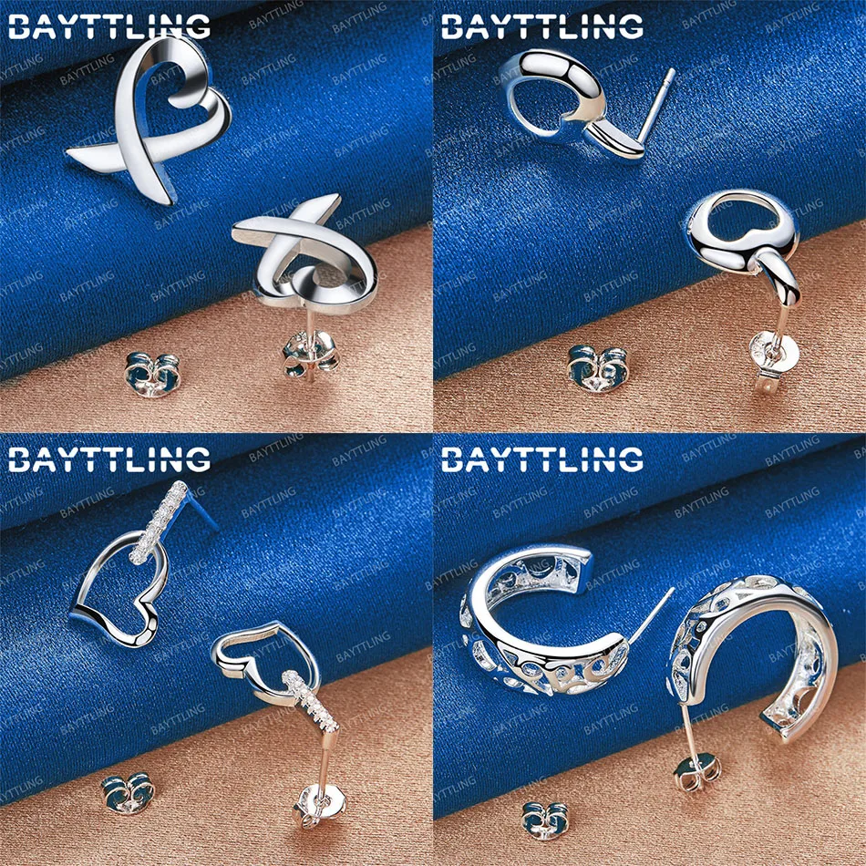 

Luxury 925 Sterling Silver Heart Shape Hollow Stud Earrings Women Wedding Accessories Charm Jewelry Gift