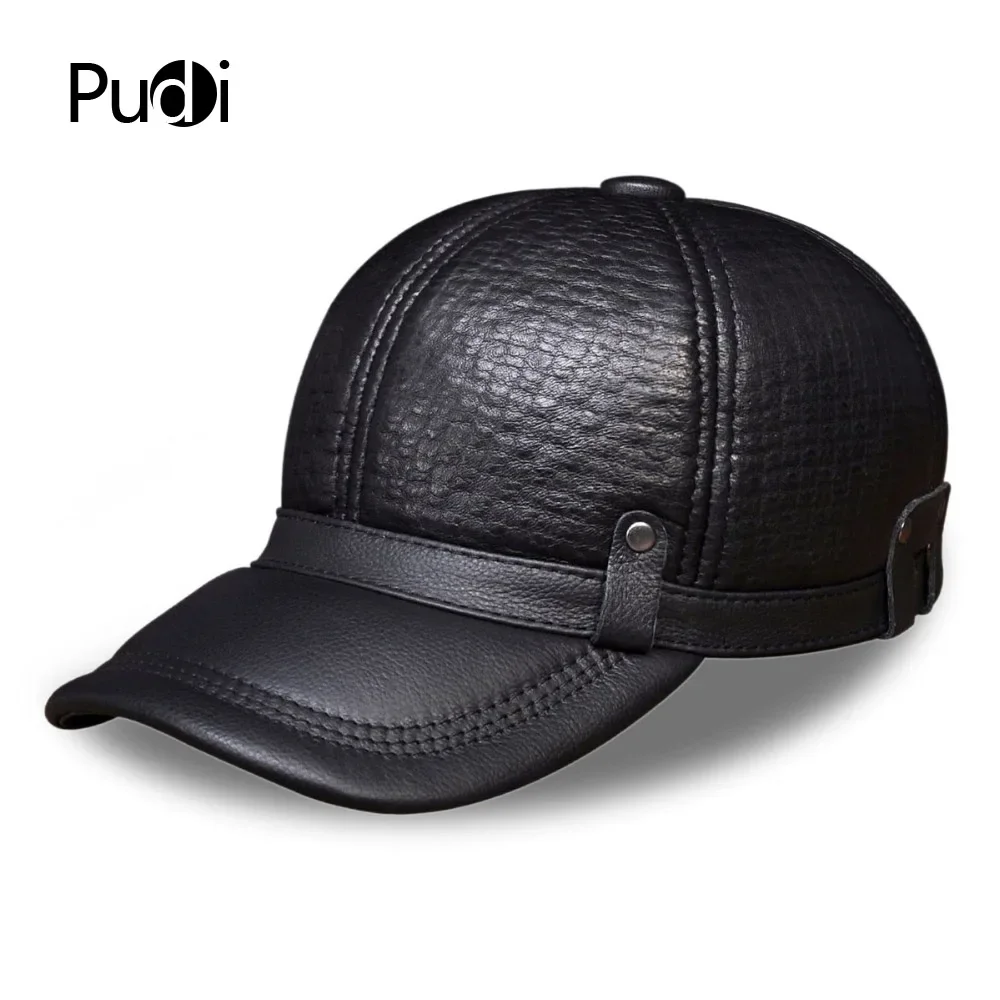 HL070 Men's Genuine Leather Baseball Cap Brand New Style Winter Warm Russian Real Leather Black Caps Men's Hats