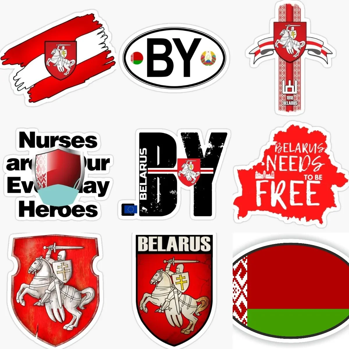 BY Belarus Flag Map Knight Badge Creative PVC Waterproof Stickers for Decorate Wall Room Truck Motorcycle Bike Camper Off-road