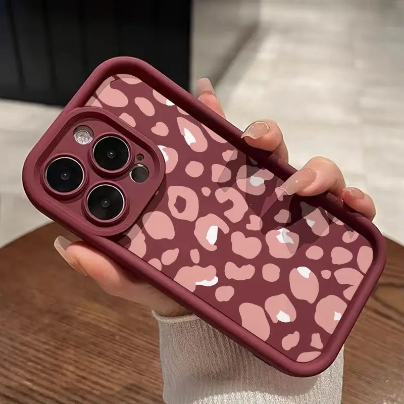 Funda de teléfono con estampado de leopardo rosa para iPhone, carcasa trasera de pantalla completa para iPhone 16, 15, 14, 13, 12, 11 Mini Pro Max,