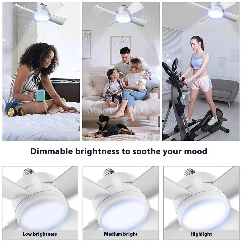 Socket Fan Light 1000 Lumen 5000K Bulb Cool Lamp LED Ceiling Fans with Lights and Remote Control For Bedroom Kitchen Living Room