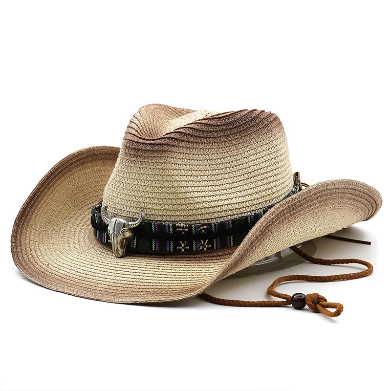 Hat Panama Retro Straw Cowboy Summer Hats for Women Men Fedora Wide Brim Belt Decorate British Style Jazz Sombrero Cap