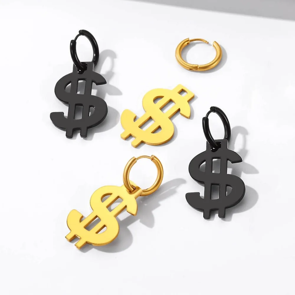 U7 Stainless Steel USA America Currency Dollar Sign Dangle Earrings for Man Woman 3d $ Charm Hip Hop Unisex Jewelry QC view 5