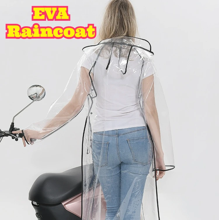 

Transparent EVA Belted Long Raincoat Trim Hooded Unisex Waterproof Thickened Fashion Rainwear Cycling Hiking Travel Commute New