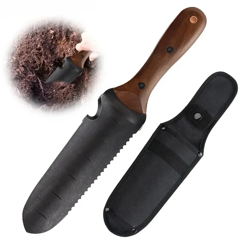 SUNSHINE 440 Stainless Steel Japanese Wood Handle Utility Garden Tools Digging Hori Hori Knife With Leather for Weeding