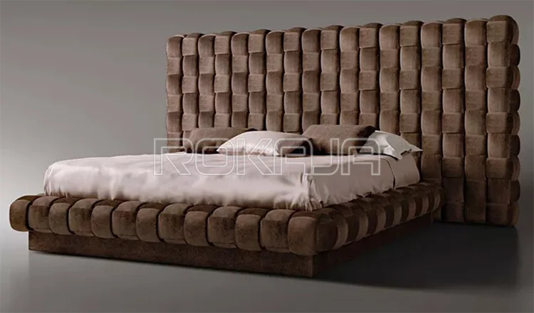 Mosaic Design King Size Bed Italian Velvet Tufted Upholstered Bed Set Luxury Double Beds Premium Bedroom Furniture Set