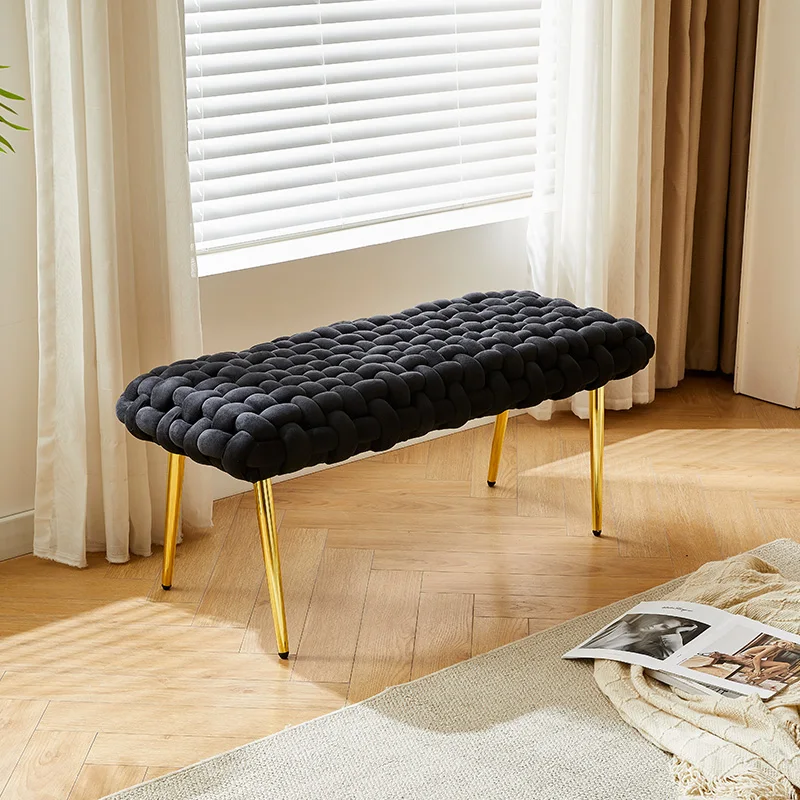 Mobili per soggiorno Sgabello moderno Sedia Sgabello nero Poggiapiedi Poggiapiedi con gambe in metallo