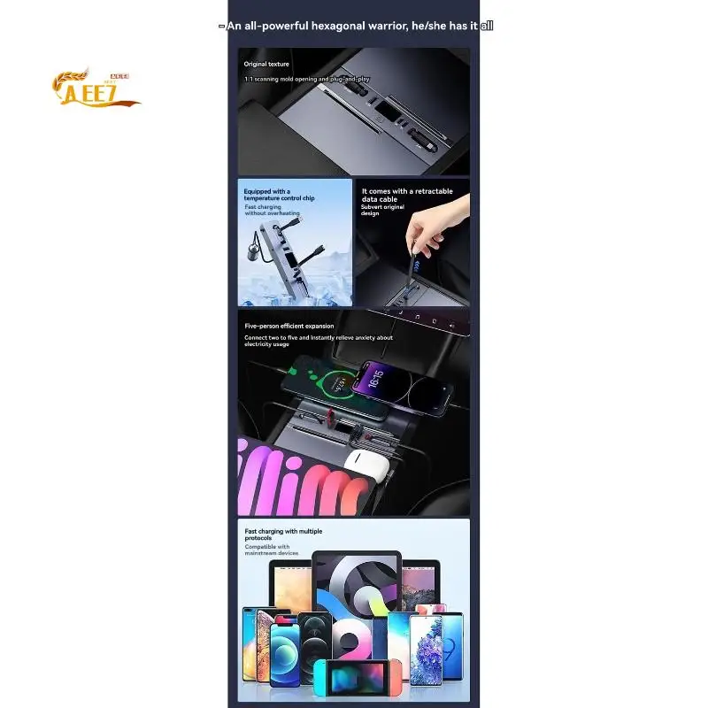 AEE7-For Tesla Model 3/Y Center Console Expansion Dock 65W PD Fast Charging USB Hub Fast Charging Hub Docking Station