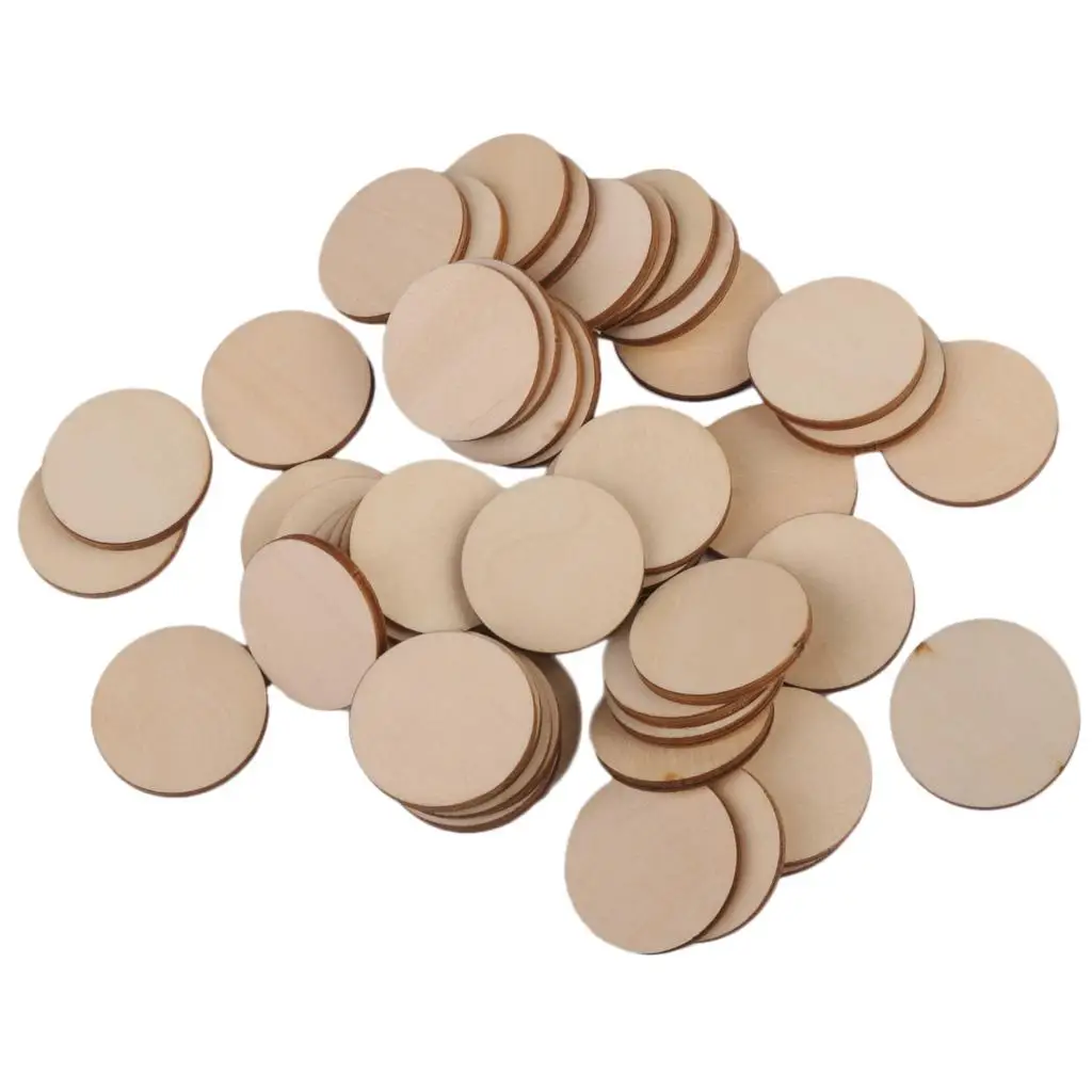 Natural Discs - Blank Round Slices for Crafts, Games, And Decorations , 50pcs 30mm