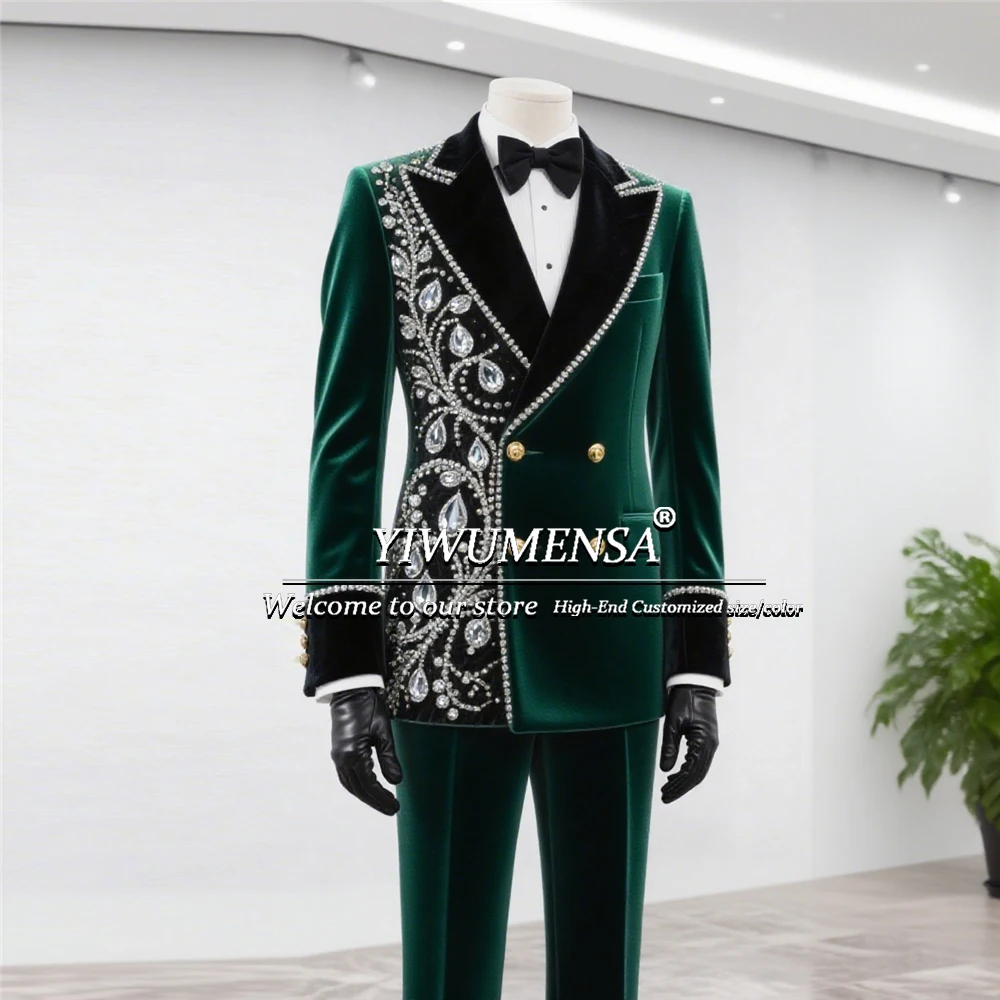 

Beaded Wedding Suits For Men Luxury Male Fashion Prom Party Blazers Outfits 2 Pieces Sets Groom Tuxedos Slim Fit Costume Homme