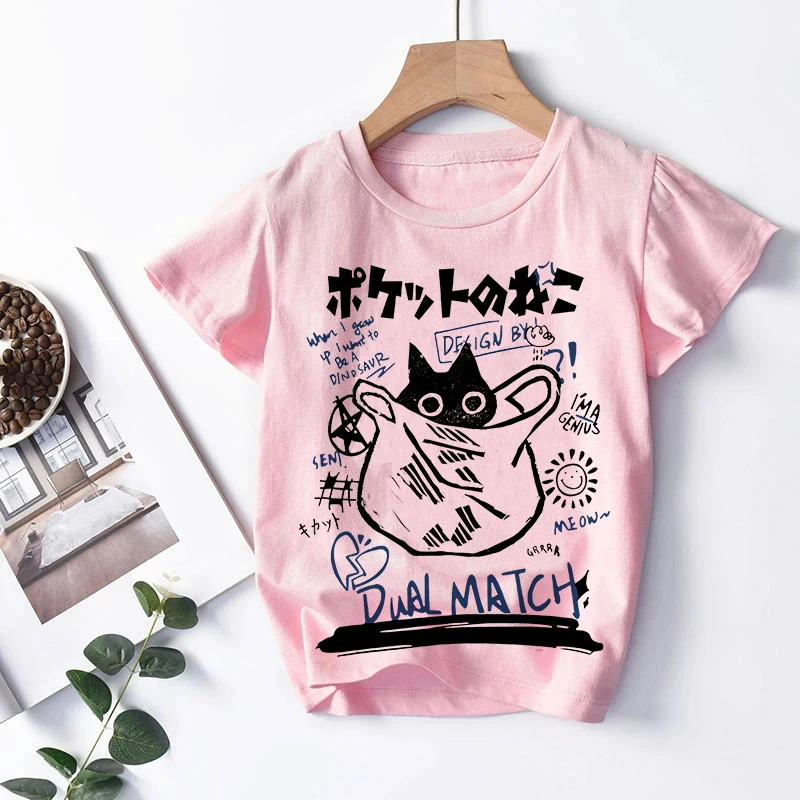 

2024 Clothing Japanese Anime Kid T Shirt Cat Kawaii Manga Children T-shirt Kids Clothes Tshirt Tops Tee Boys Girls Tee Baby Tops