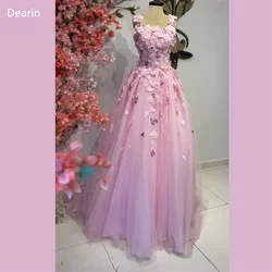 Customized Formal Gown Dearin Shoulder Girdle A-line Floor Length Skirts Layered Draped Tulle Applique Flower Bespoke Occasion D