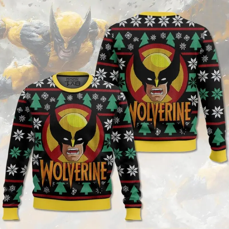 Wolverine Marvel superhéroe suéter de invierno para hombre cuello redondo suéter de Navidad feo Manga fiesta de exposición 2026 nueva colección