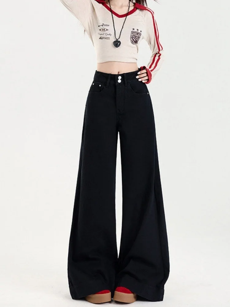 

Black Flared High Waist Wide Leg Jeans Women's Spring New Large Size Loose Not Sticky Floor Length Bell Bottoms