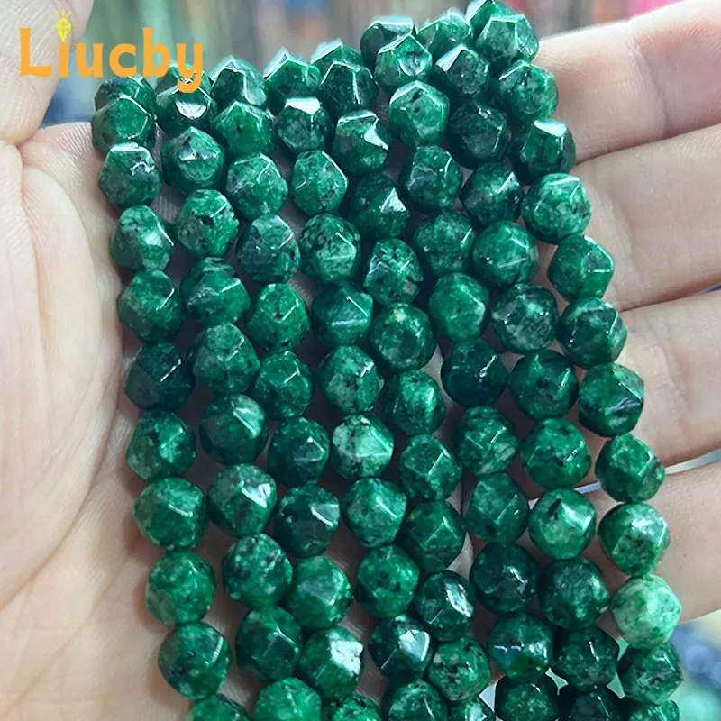 Naturstein Facettierte grüne Hanfstein Diamantperlen für Schmuckherstellung DIY Retro Halskette Armbänder Zubehör 15" Strang 8MM – Detail 3