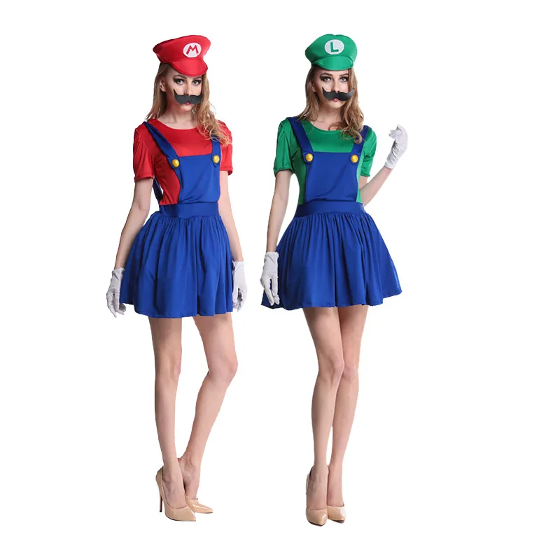 Disguise Men Luigi Deluxe Adult Costume Super Brothers Costume Cosplay Fancy Dress Outfit Halloween womens with Hat and Mustache