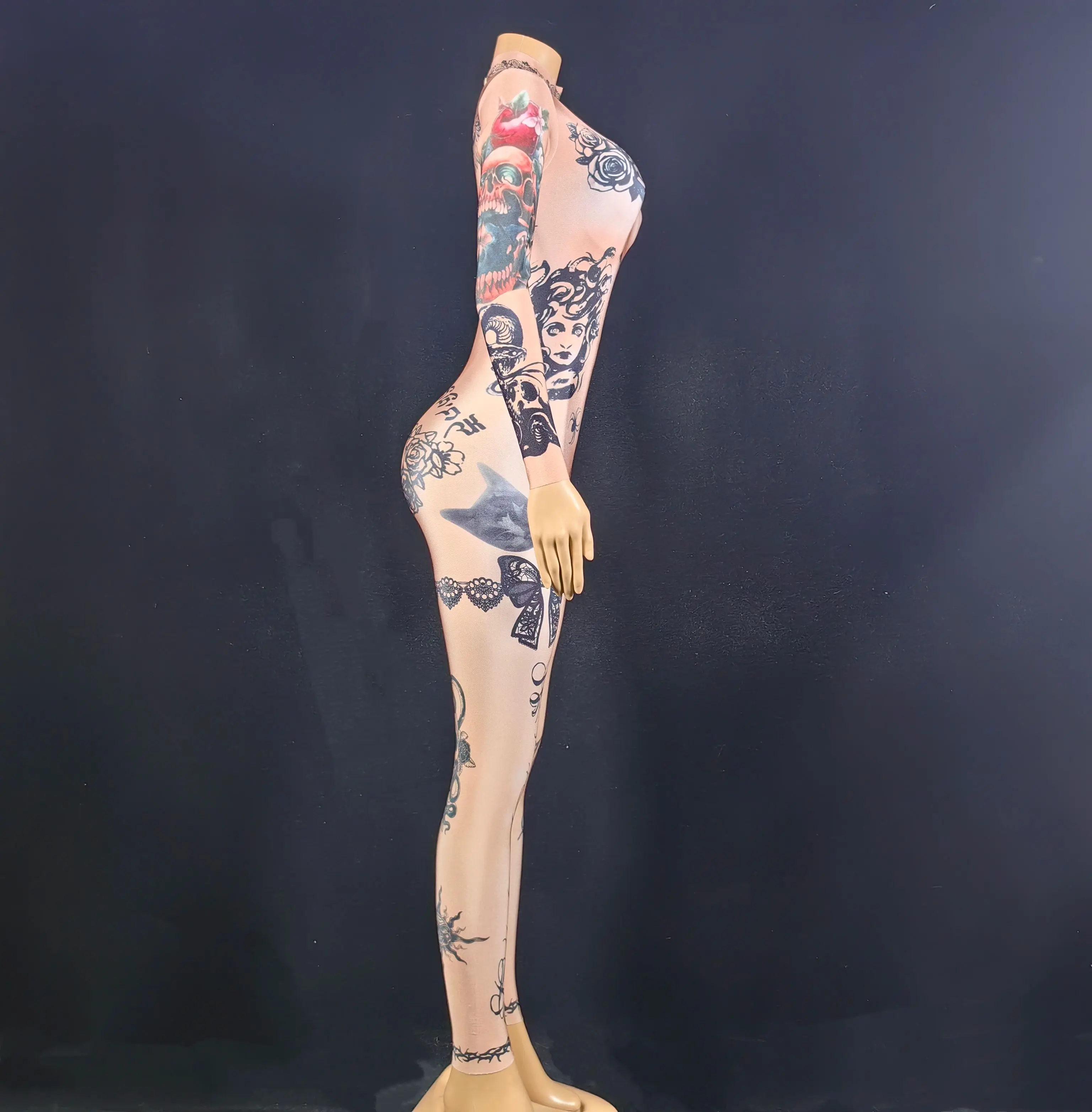 Mono Sexy con estampado 3D de tatuaje desnudo para mujer, traje de fiesta para club nocturno, ropa de escenario, ropa de actuación para bailarina y cantante, celebración