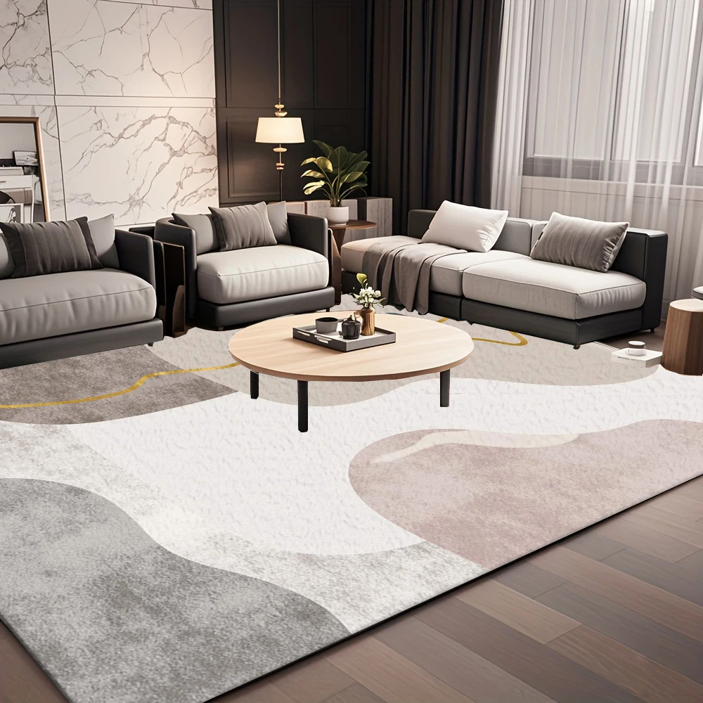 Morandi Gold-Line Abstract Area Rug Neutral Tone Floor Carpet Home Decor Rug for Living Room Bedroom