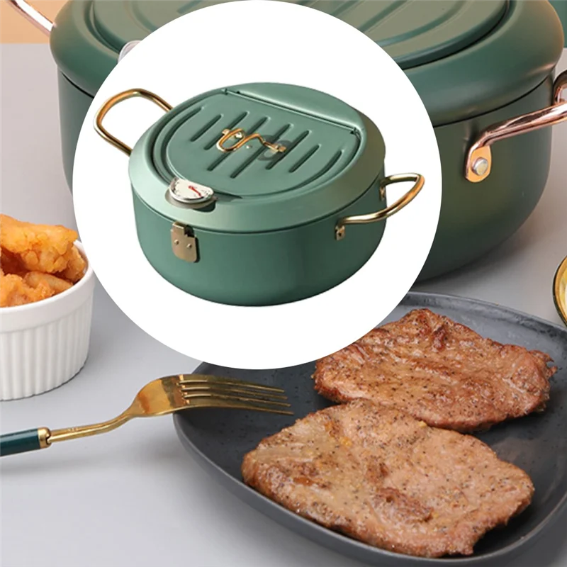 Kitchen Stainless Steel Deep Frying Pot Oil Fryer with A Thermometer and A Lid 304 Tempura Fryer Pan Fried Chicken Pot-T33C