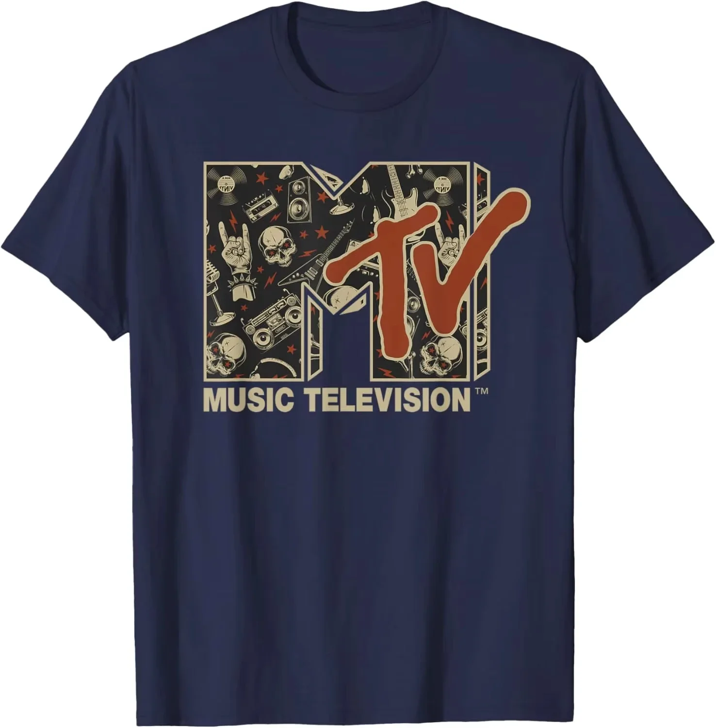 MTV Rock n Roll Music Hard Heavy Metal Skull Guitar Vintage T-Shirt Y2k Clothes Women Clothing Tee Shirt Femme Camisetas 82953