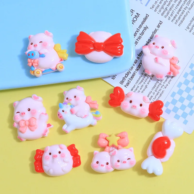 

100pcs Kawaii Cartoon Pig Series Flatback Resin Cabochon DIY Scrapbooking for Mini Children's Headwear Accessories