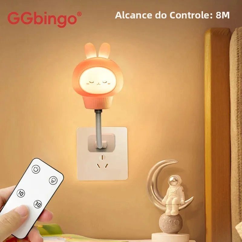 Luz Noturna LED com Controle Remoto/USB, Luminária de Cabeceira em Forma de Urso, Pintinho ou Gatinho para Decoração de Quarto de Bebê e Criança