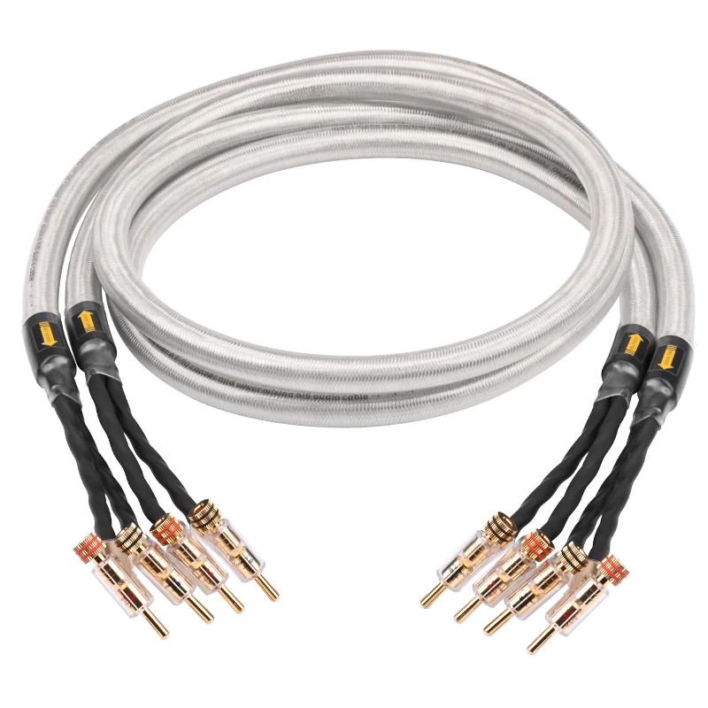 

HiFi Speaker Cable Copper-silver Mixed Gun Type Self-locking Banana Plug Shielded Main Speaker Cable