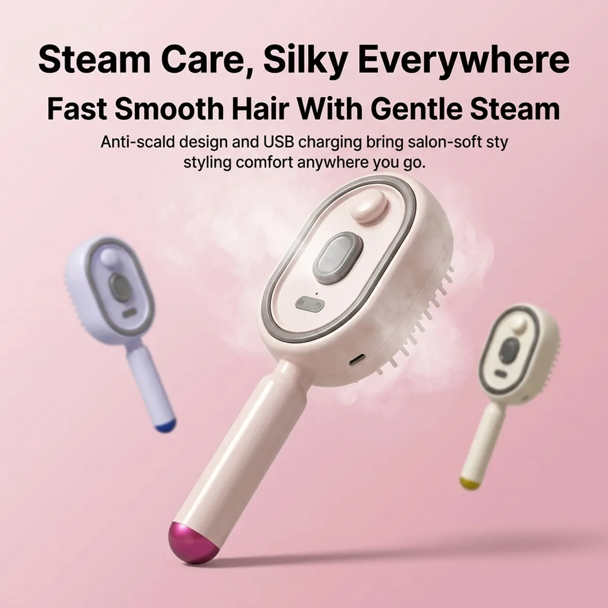 USB Rechargeable Electric Mist Hair Brush, Scalp Massage Air Cushion Comb, Anti-Static Hair Detangler Brush with Red Light Care