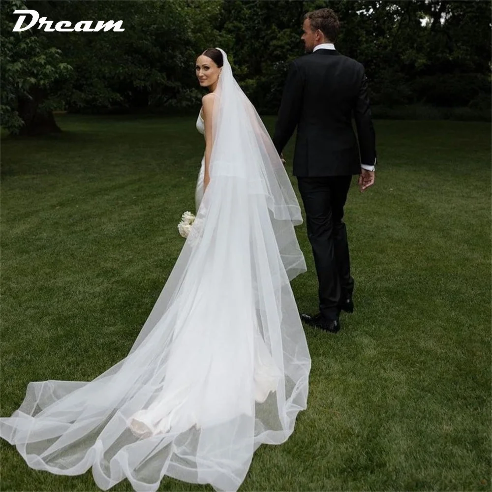 DREAM Customized Simple Spaghetti Strap Square Collar Mermaid Wedding Dress Satin Sleeveless Elegant Long Bridal Gown 2024