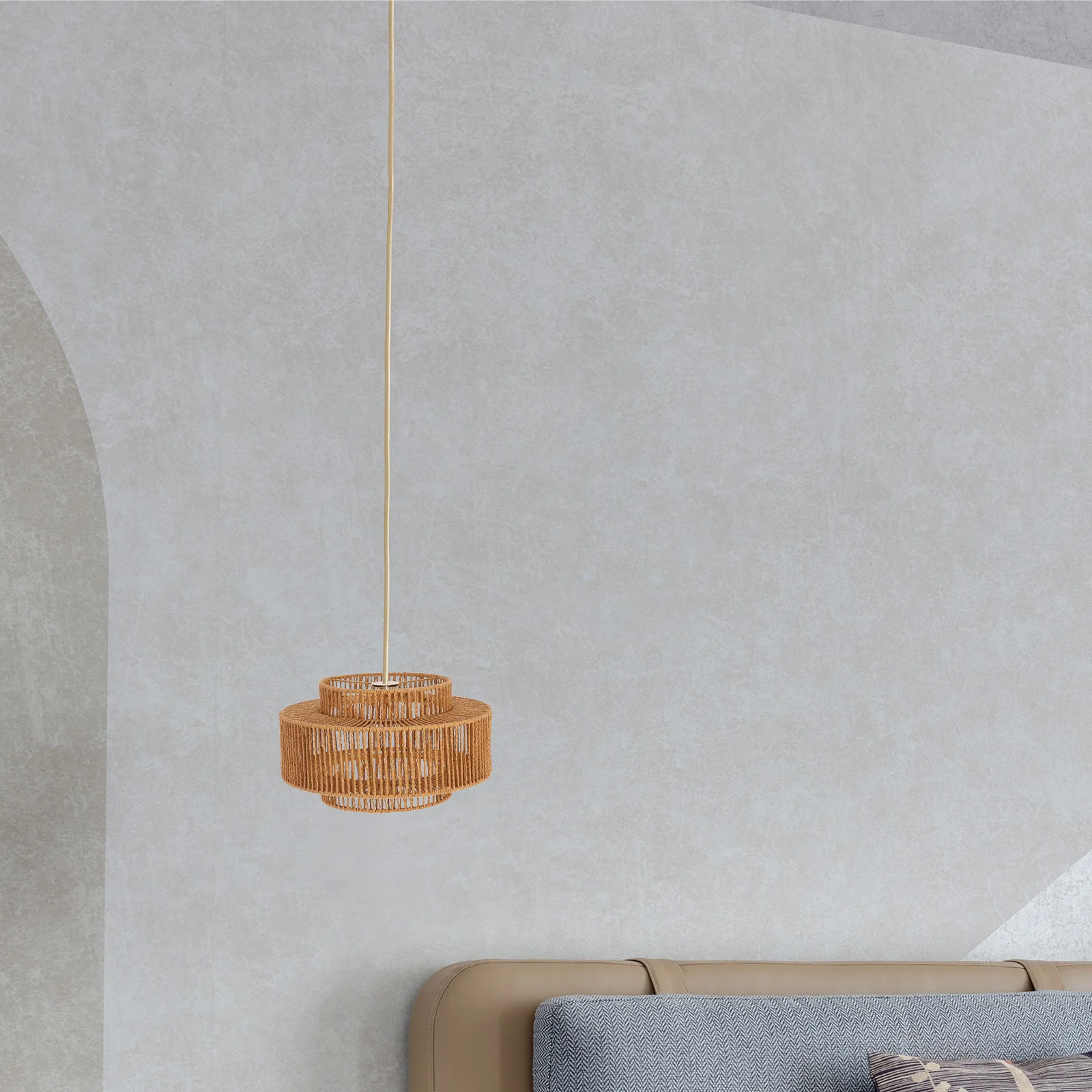 

1pcs Large Paper Rope Pendant Lamp Shade Woven Rattan Lighting Cover For Home Restaurant Cafe Mid Century Modern Hanging Fixture