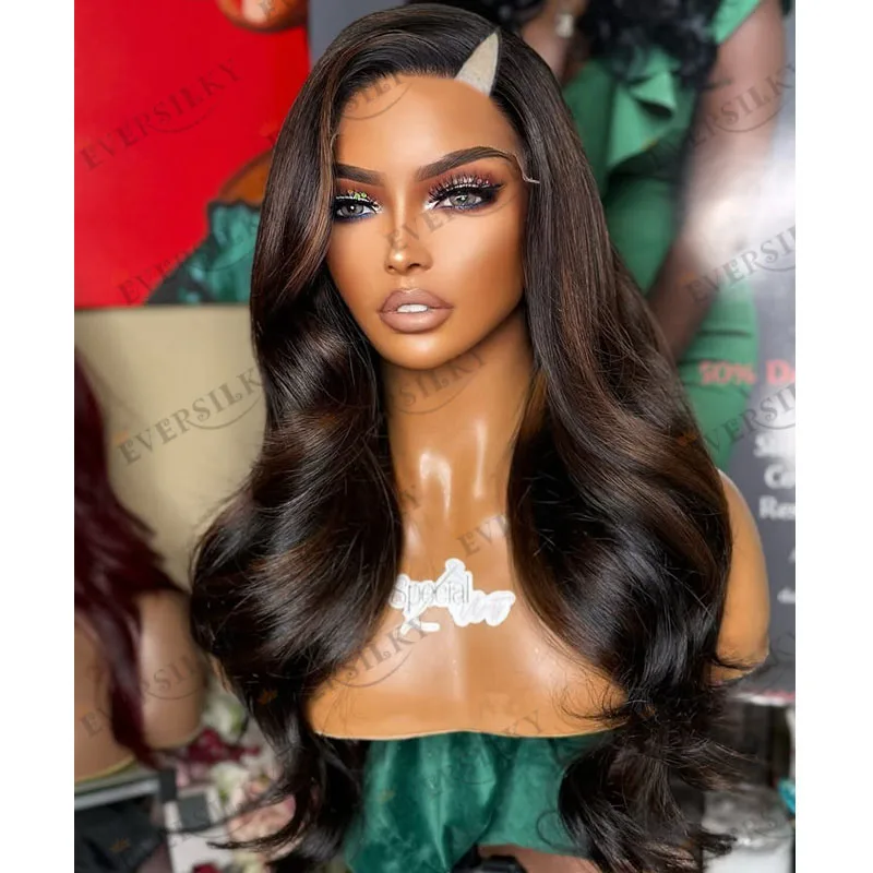 

Super Long Side Part Lowlight Wavy Virgin Human Hair Black Women Full 1x4 V Part Wigs Glueless Adjustable Natural U Part Wigs