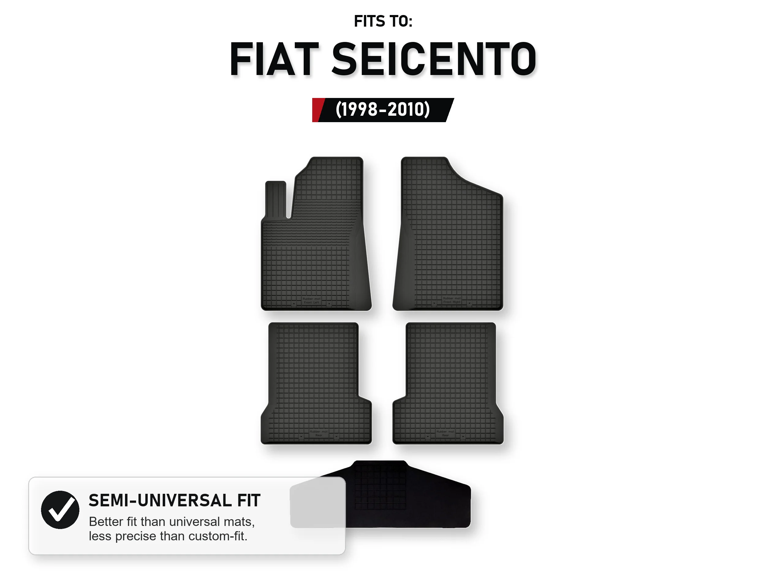 Rubberen matten Tray Type met tunnel voor: Fiat Seicento 1998-2010 5 stuks