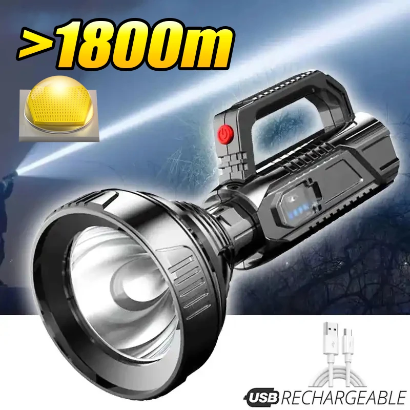 Super Powerful Flashlight 1800M USB Rechargeable LED Torch Portable Hand Lamp Tactical High Power Flash Light Handheld Lantern