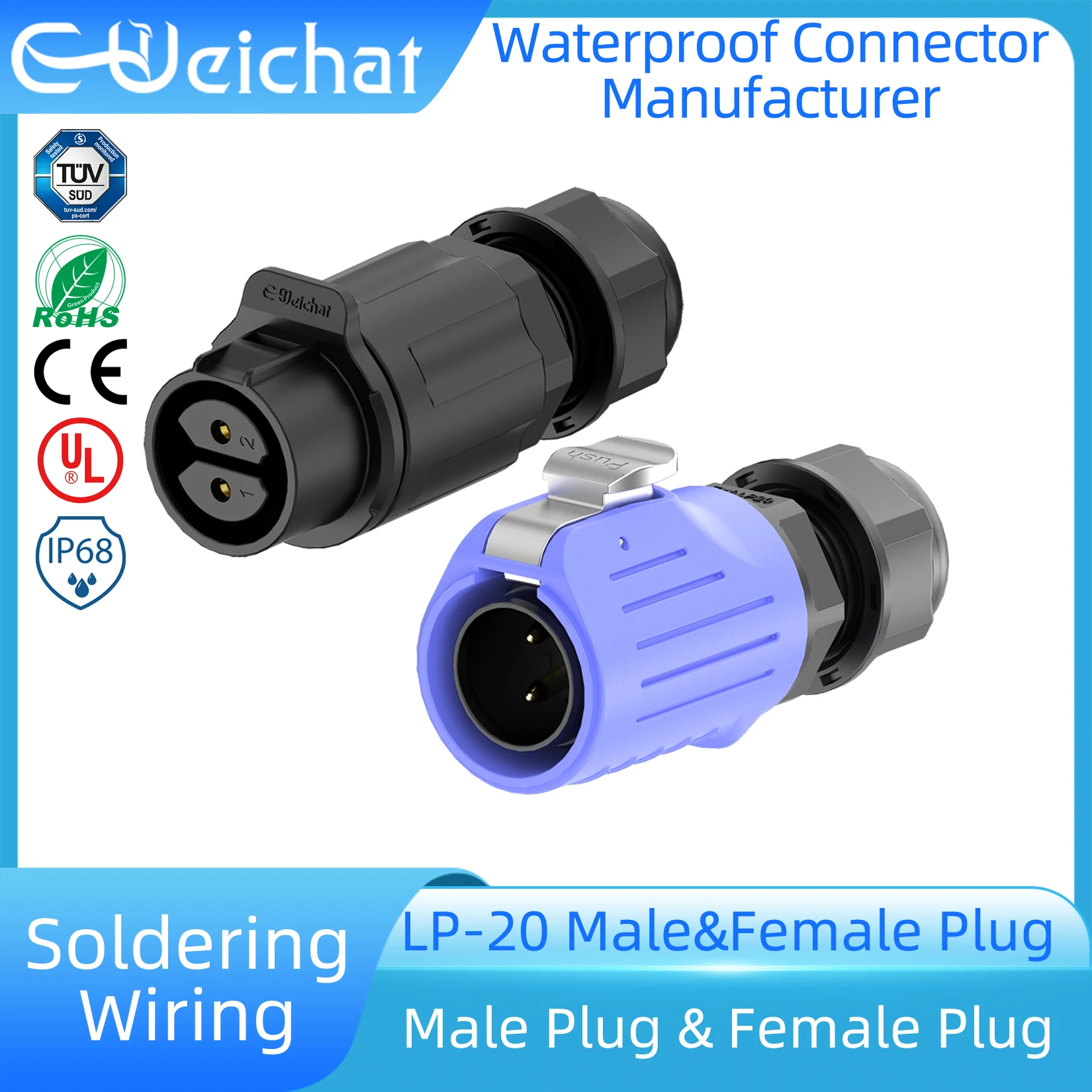 

LP20 IP68 Waterproof Connector Industrial Circular Aviation Electrical Connector M20 2-12 Pin PBT Male Plug + Female Plug