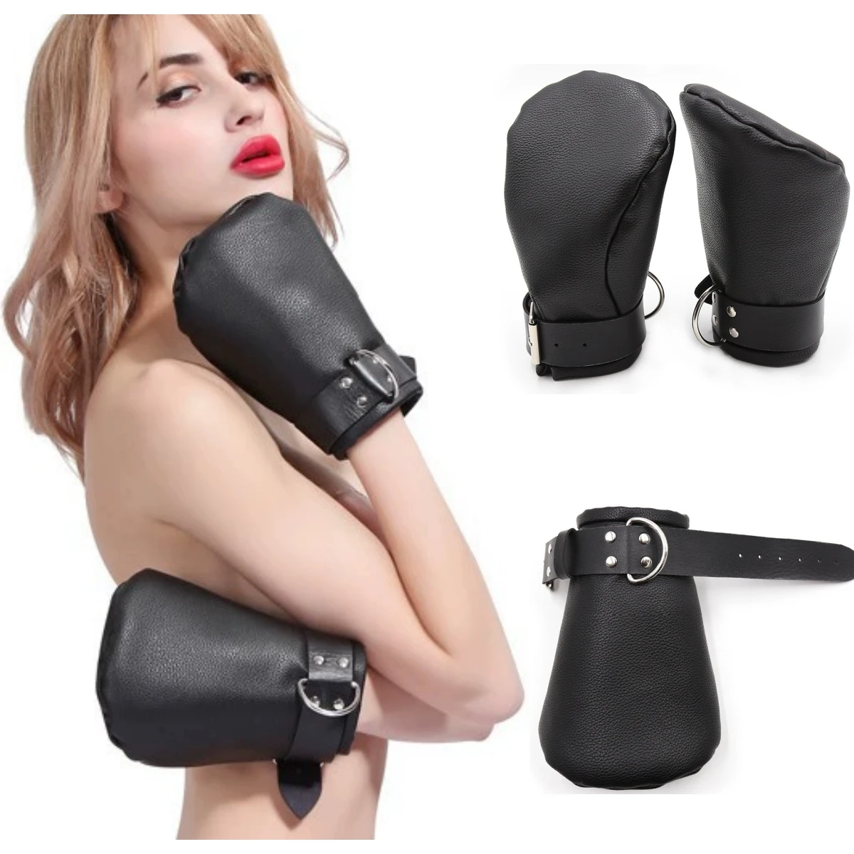 Black PU Leather Dog Paw Gloves Funny Cosplay Costume Mysterious Prop for Stage Performance Halloween Party