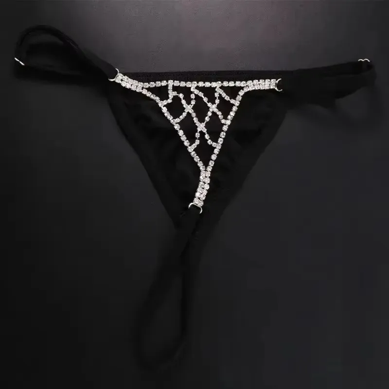 

Mesh Panties Women Rhinestone Strings Elasticity Trend Body Chain Rave Waist Femme Thong Bodysuit Underwear Club Party