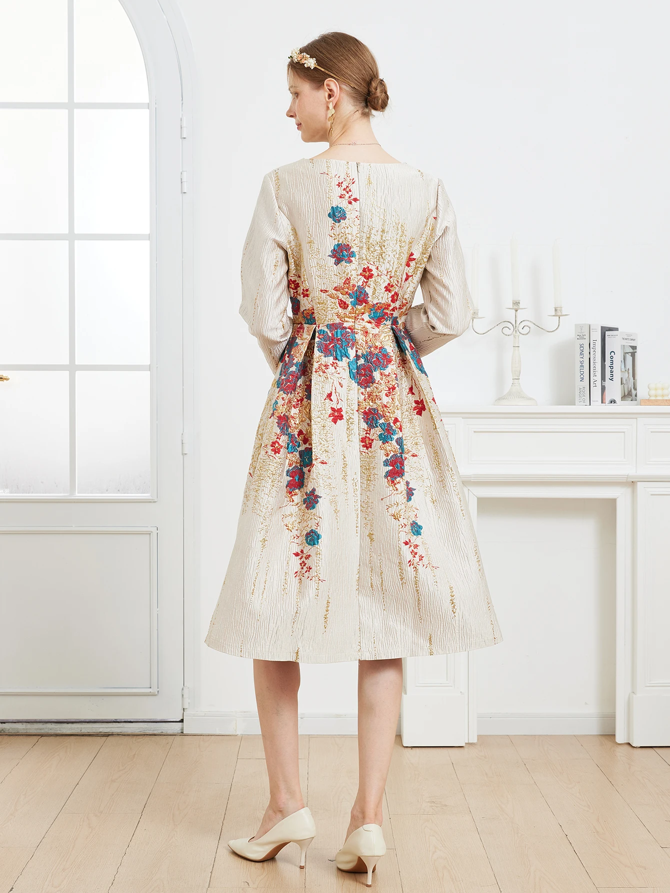 DEVCHATA-Robe de Soirée Vintage en Jacquard pour Femme, Tenue Élégante et Luxueuse à Motif Floral, Vêtement Formel et Éducatif, Nouvelle Collection
