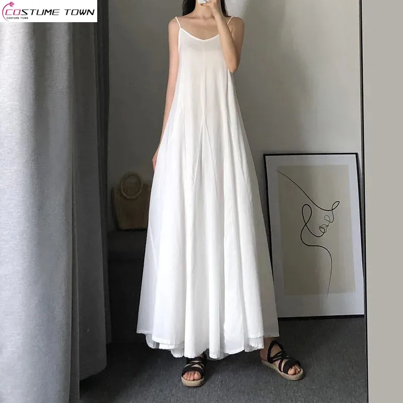 

White Camisole Dress 2023 Spring/summer Korean Version Long Super Immortal Long Dress A-line Large Hem Dress