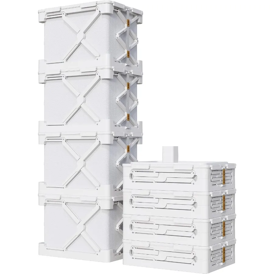 Storage Bags for Clothing - 14.8 Gal Space Saver Collapsible Vacuum Storage Boxes with Lids, Stackable Storage Bins, Large blan