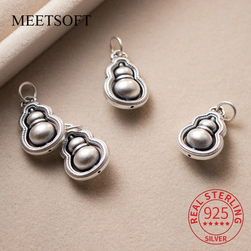 S925 Sterling Silver Geometry Curled Selvage Inlay Calabash Pendant Charms DIY Bracelet Handmade Woven Rope Material Accessory