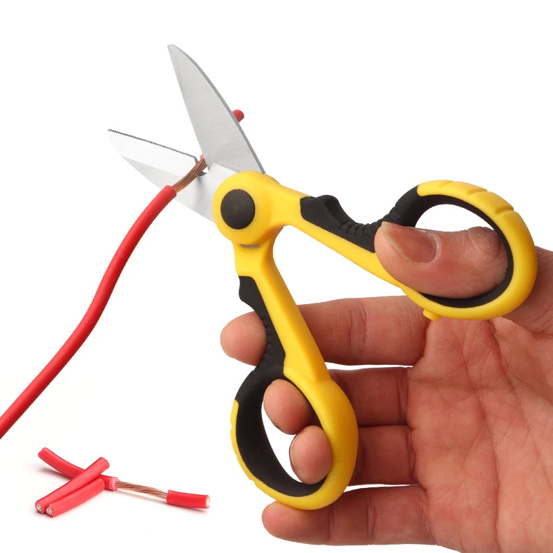 Electrician Scissors High Carbon Steel Industrial Strong Wire and Cable Scissors Non-slip Manual Electrician Stripping Scissors