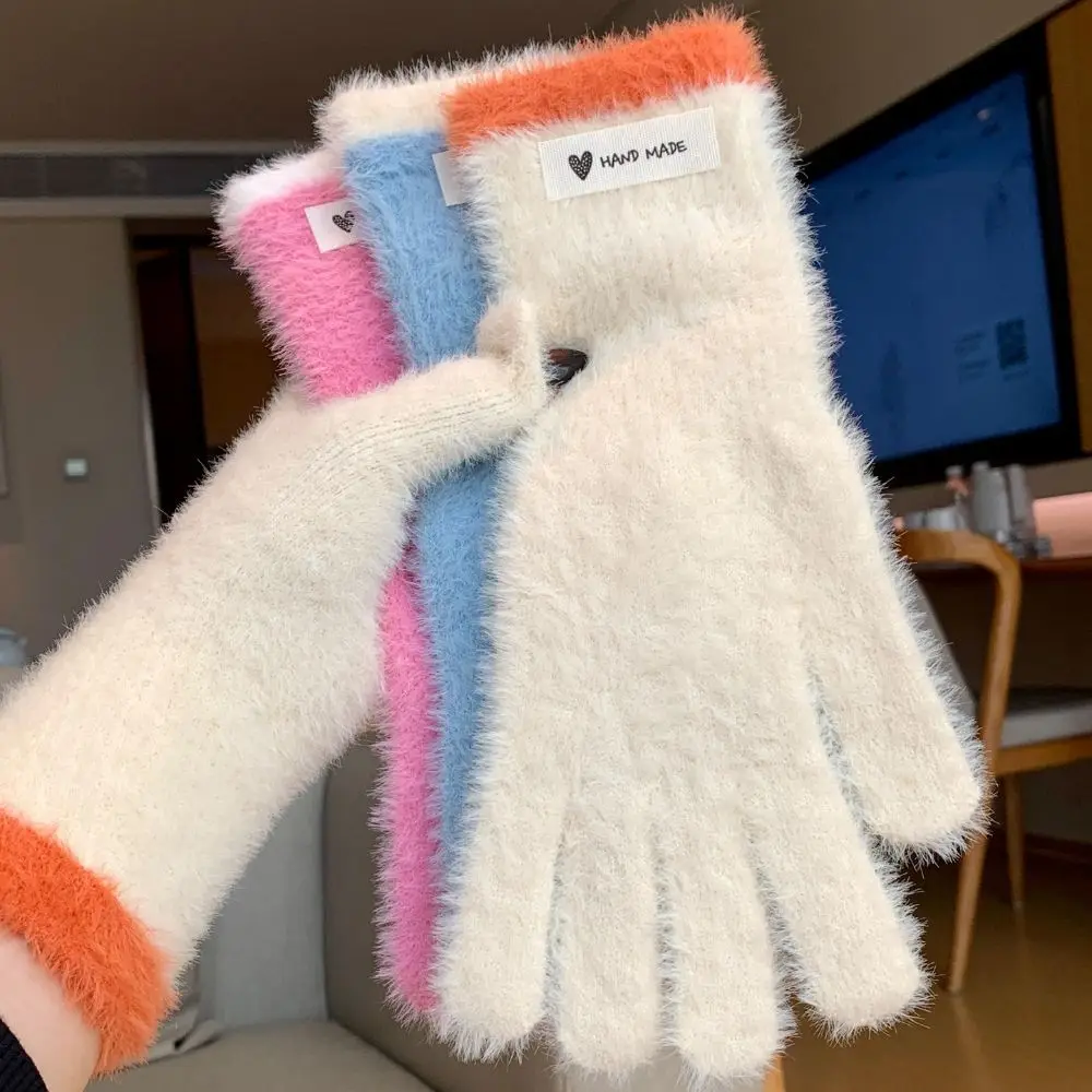 Practical Windproof Fuzzy Knitted Gloves Cold Proof Thermal Thick Touch Screen Gloves Winter Warm Gloves Daily Wear
