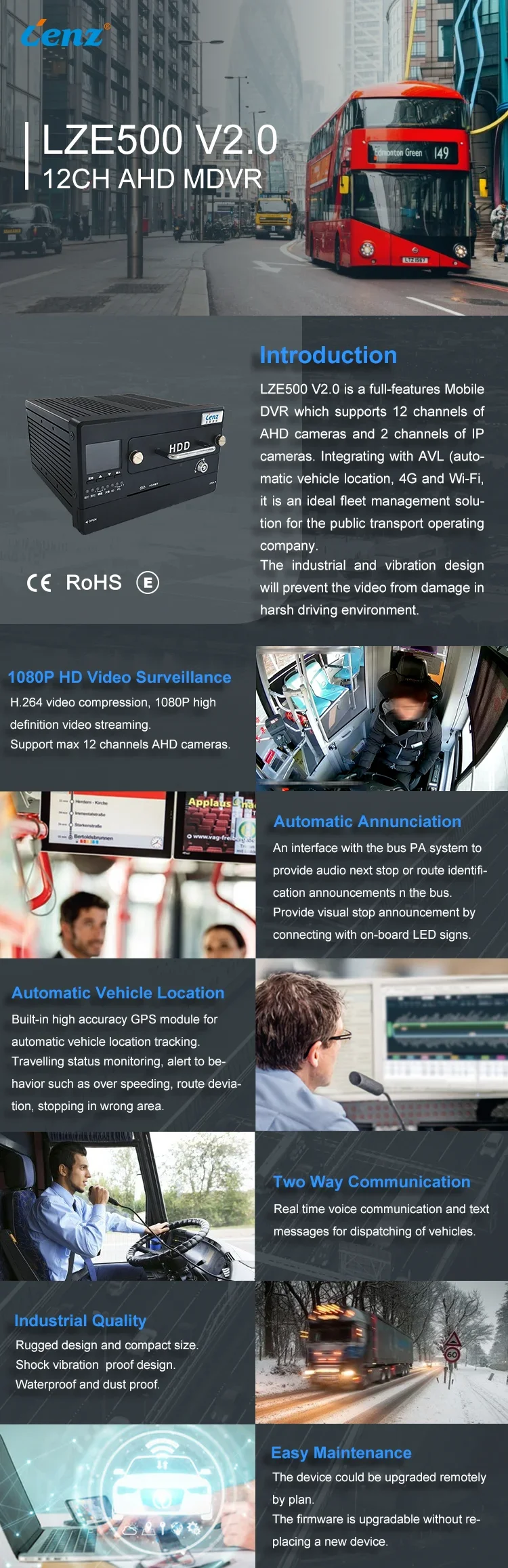 8チャンネルHDモバイルDVR 1080p 公共バスMDVR GPS 3G 4G WiFiモバイルDVR