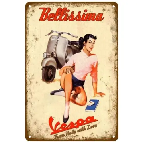 Bellissima-letrero de estaño de Metal Retro, arte de pared Vintage, decoración de Scooter italiano
