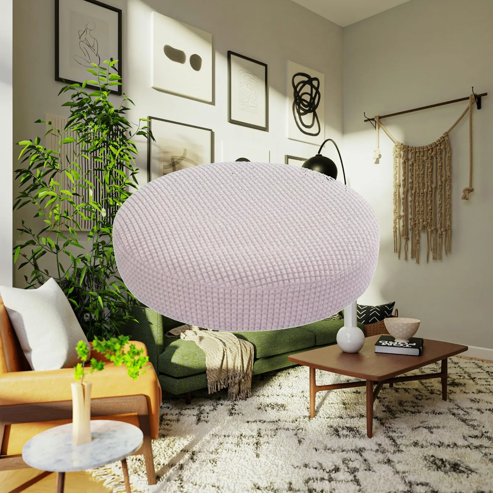 Round Chair Cover for Stool Elastic Hem Polyester Velvet Seat Cushion Protector for Furniture from Dust Stain Pet Scratch Chaise