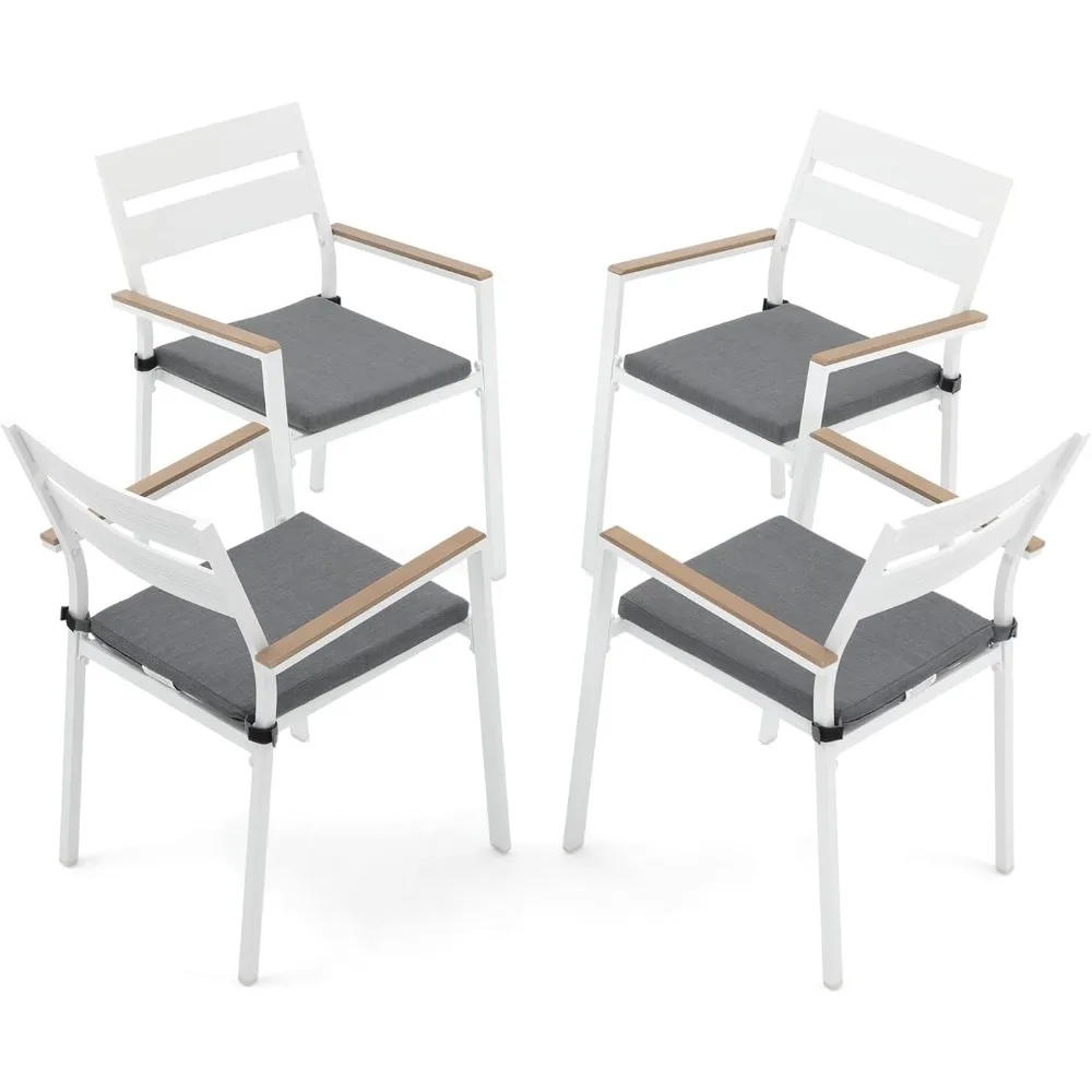 

Patio Aluminum Chairs Set of 4, Outdoor Stackable Dining Chairs with Armrest and Cushions for Outside Lawn, Garden, Backya