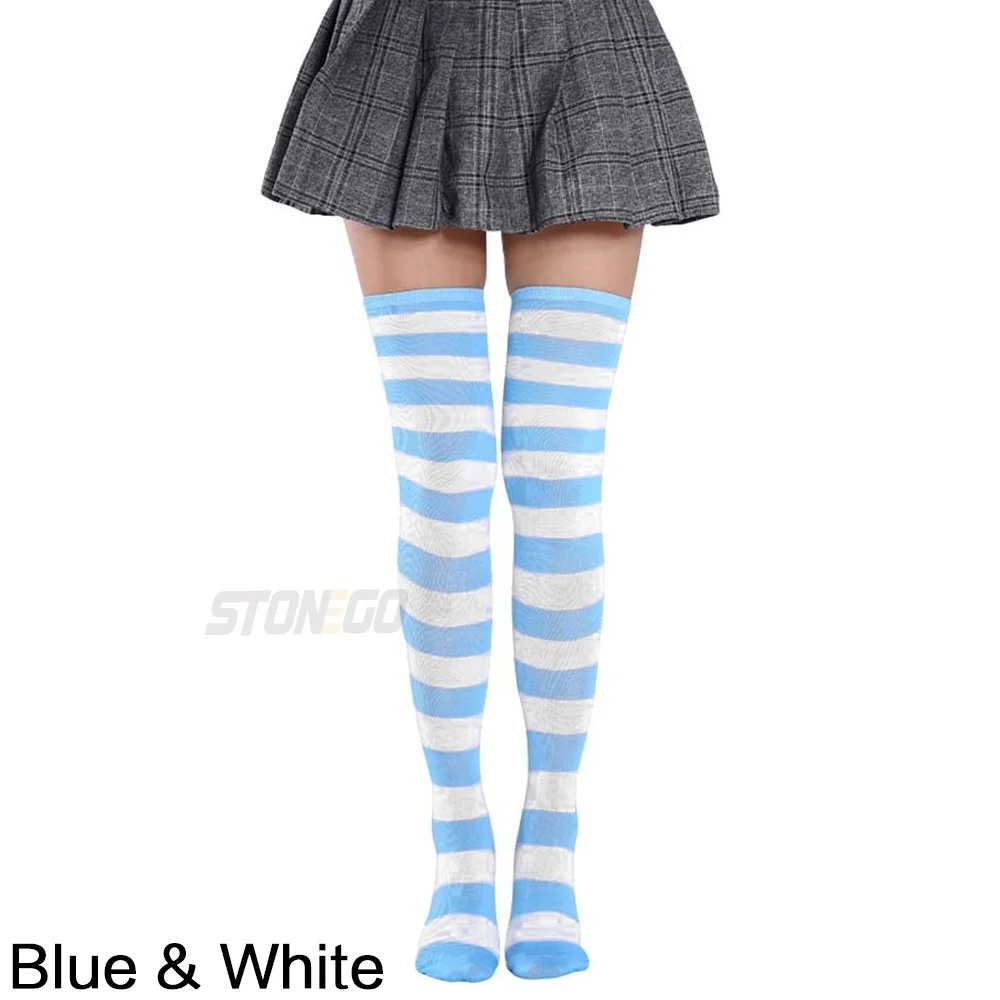 Fashion Lady Over Knee Long Stripe Printed Stockings Thigh High Striped Patterned Cotton Socks Skarpetki na Boże Narodzenie