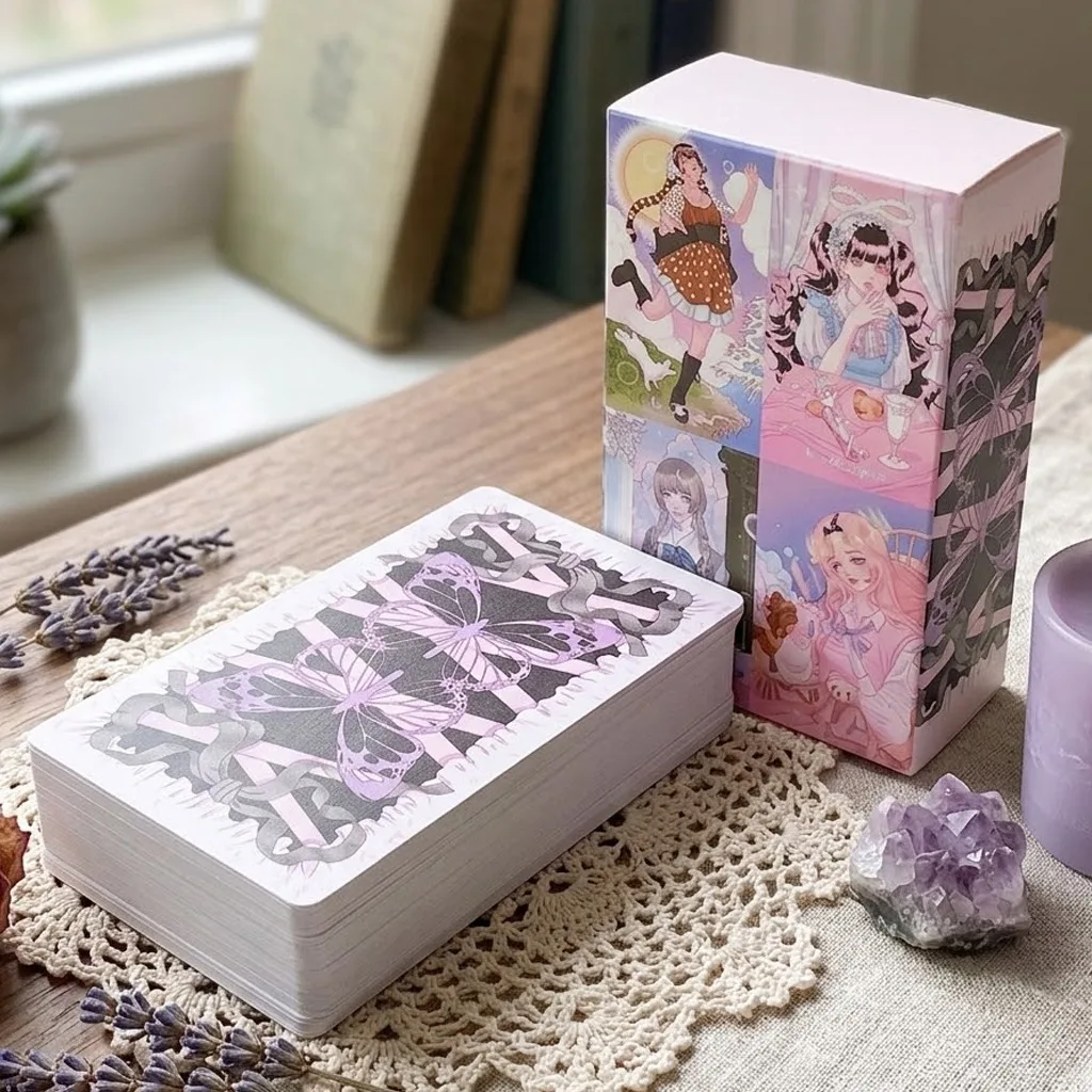baralho-de-tarot-kawaiianime-com-78-cartas-estetica-coquette-em-rosa-pastel-cartas-de-tarot-manga--horang-navi-105-6cm-com-relevo-duplo